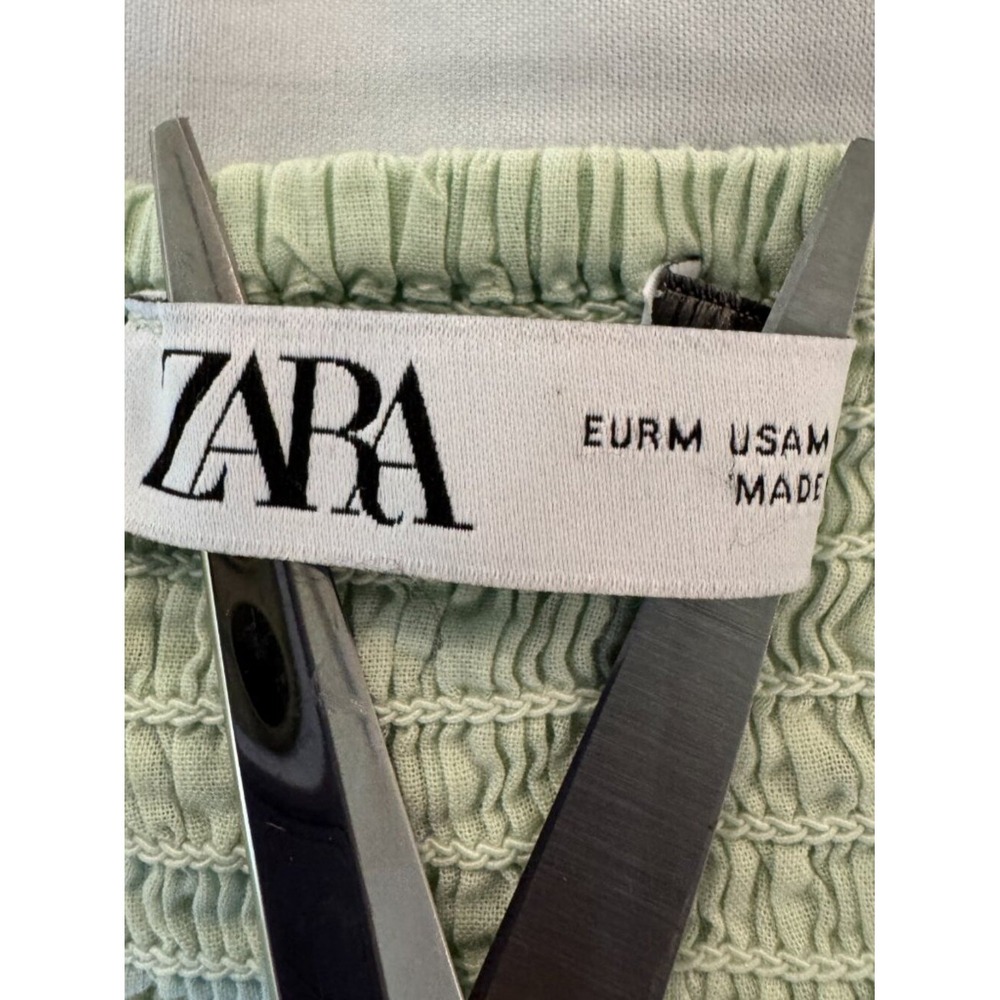 Zara Embroidered Eyelet Blouse M Puff Sleeve Cropped Top Mint Green Coquette - Picture 7 of 9